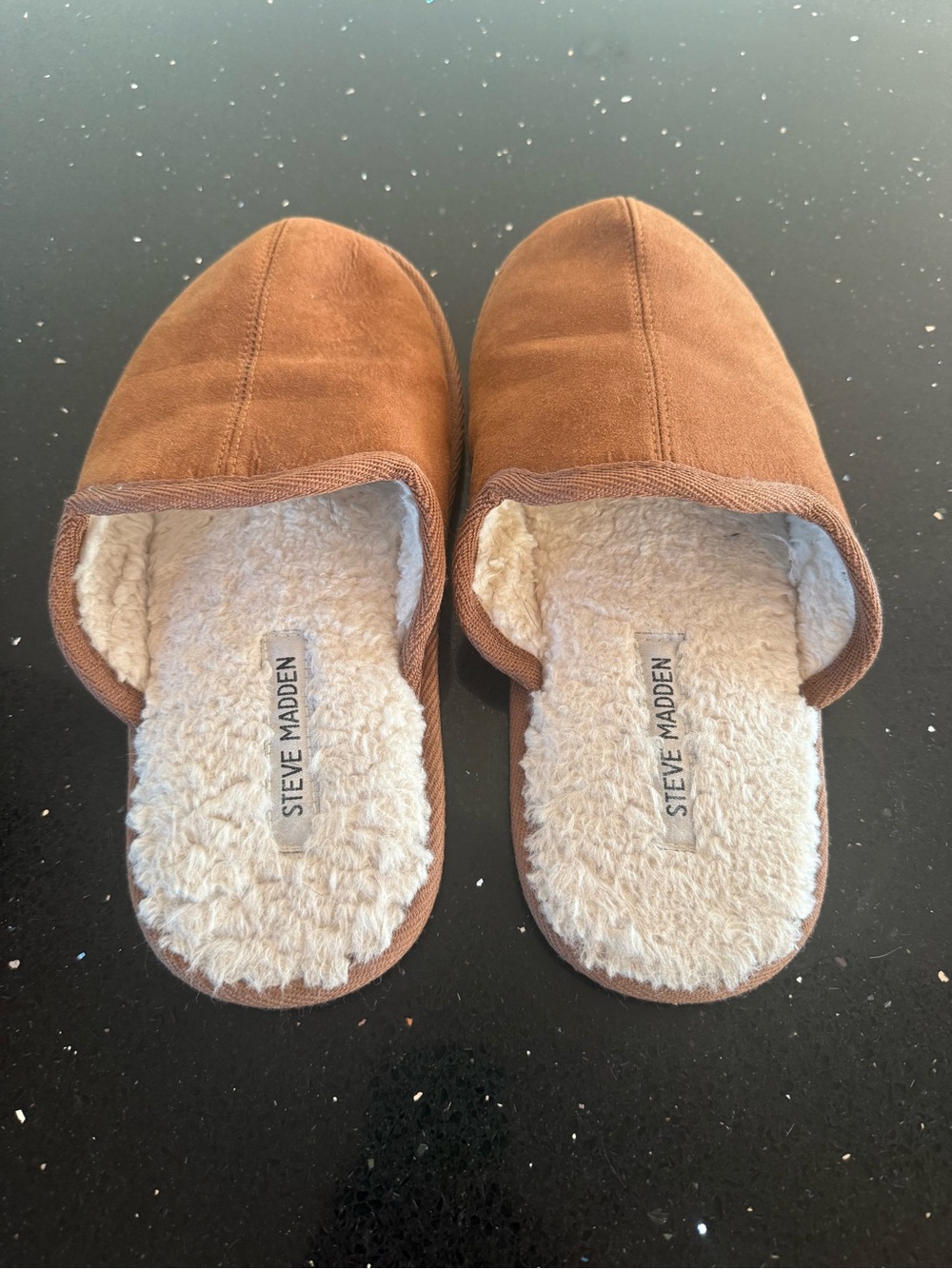 Steve Madden Brown Suede-Look Fleece-Lined Slip-On Slippers